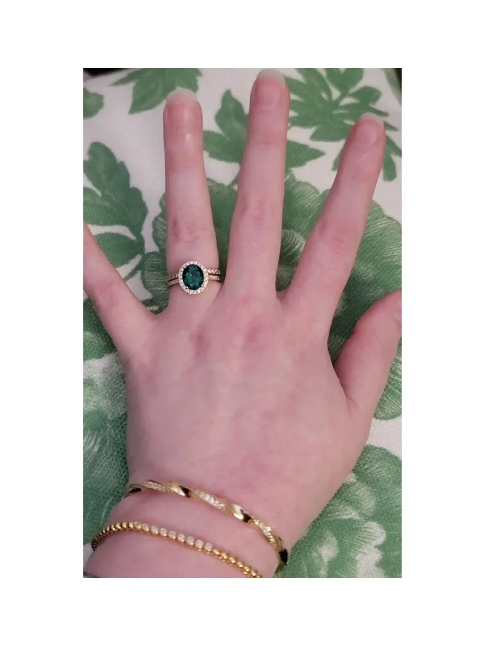 3ct Lab Grown Emerald Halo Ring 925 Silver Champagne Gold Size 7 NWT